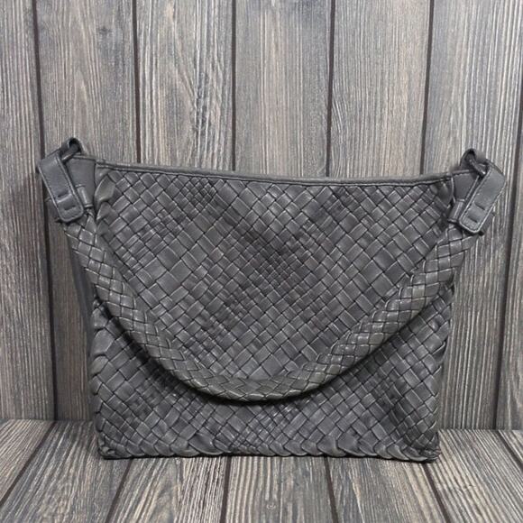 Laurent Effel St Barth Italy Leather Shoulder Bag Purse Woven Olive Green Gray - Picture 4 of 8